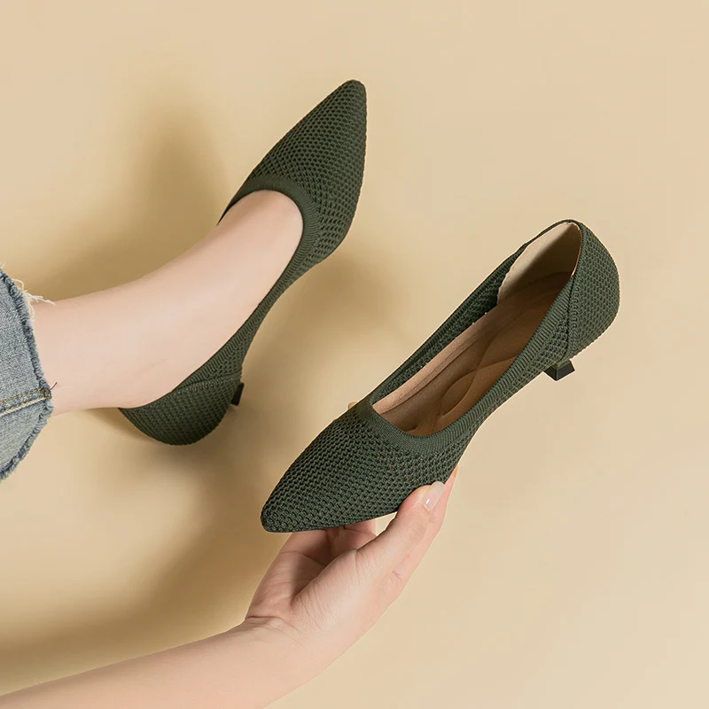 Talons hauts en maille respirante pour femme, semelle en caoutchouc anti-ald, chaussure pointue à la mode, douce et légère, été, nouveau, 107, 2024