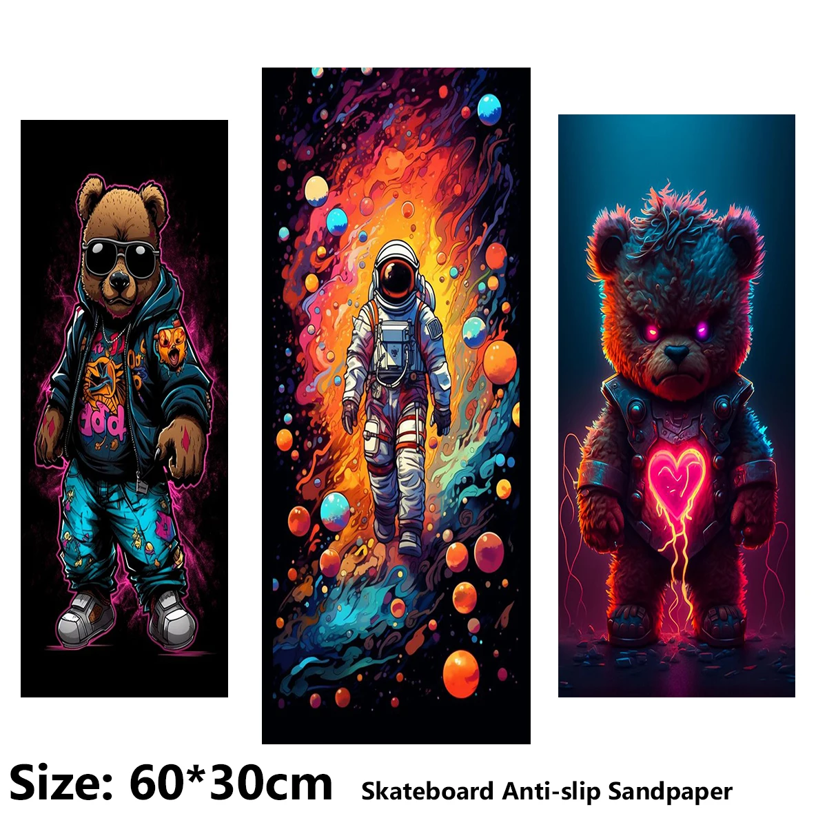 

Cool Big Bear Space Astronaut Pattern Electric Scooter Anti-slip Sticker Sandpaper Skateboard Grip Tape Sheet 60*30cm