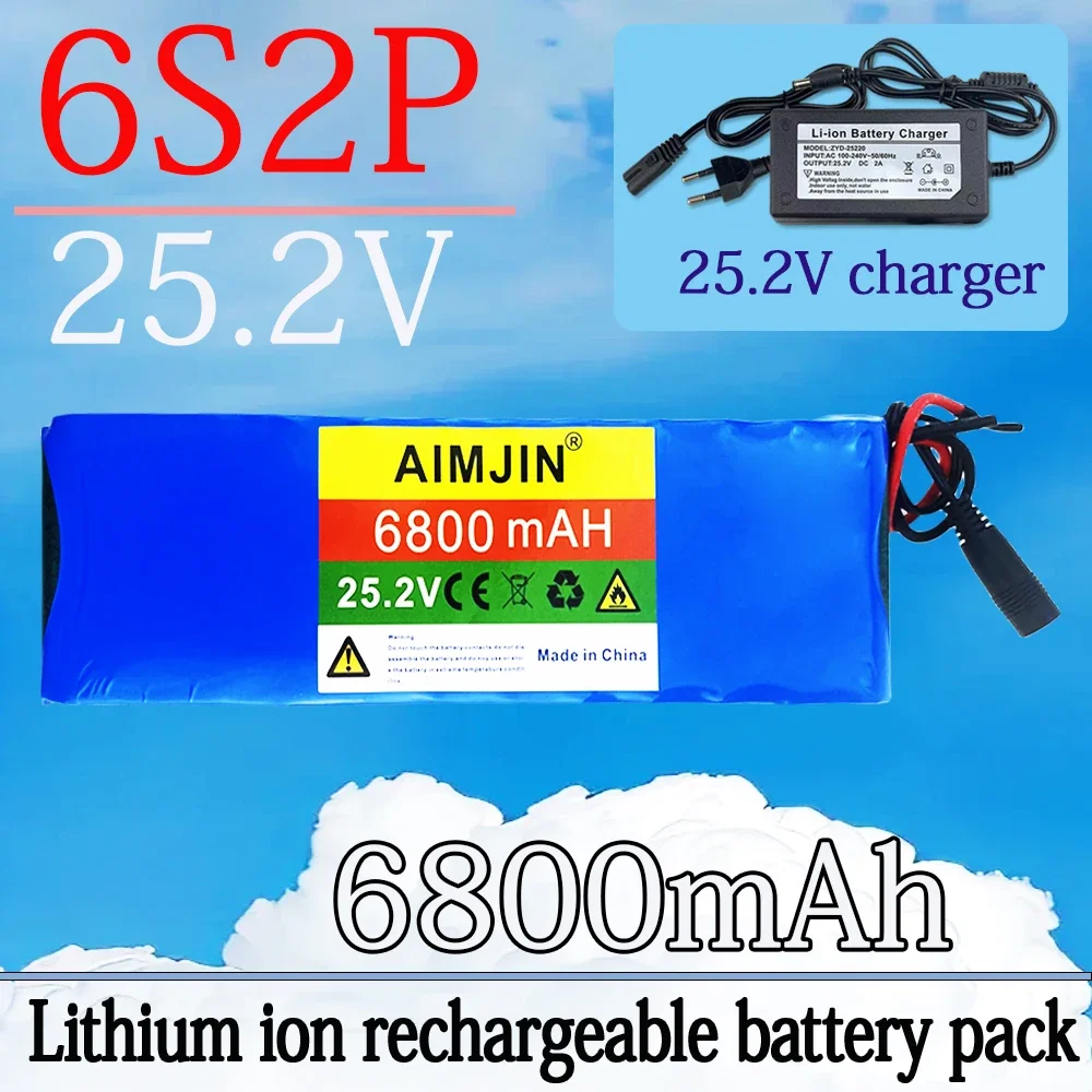 

6S2P 25.2V 6800mAh large capacity 18650 lithium battery BMS power battery pack+25.2V 2A Charger