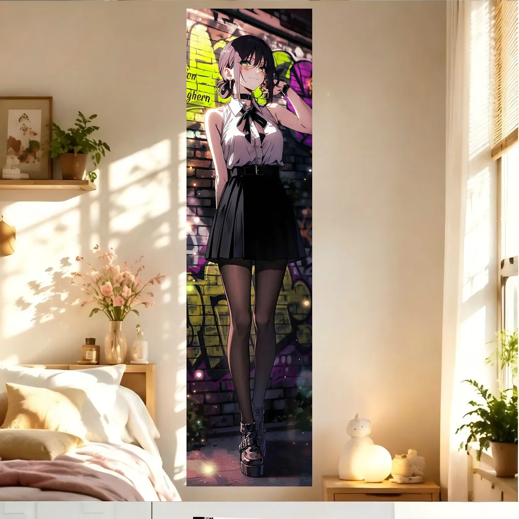 Urban Street Anime Girl Tapestry Graffiti Brick Wall Night City Aesthetic Comic Art WallHanging Dorm Bedroom Wall Decor Blanket