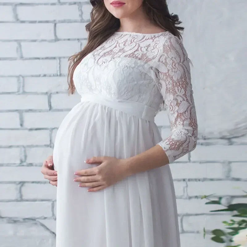 Robe longue en dentelle à manches longues pour femmes enceintes, vêtements de grossesse, vêtements de soirée, accessoires de photographie