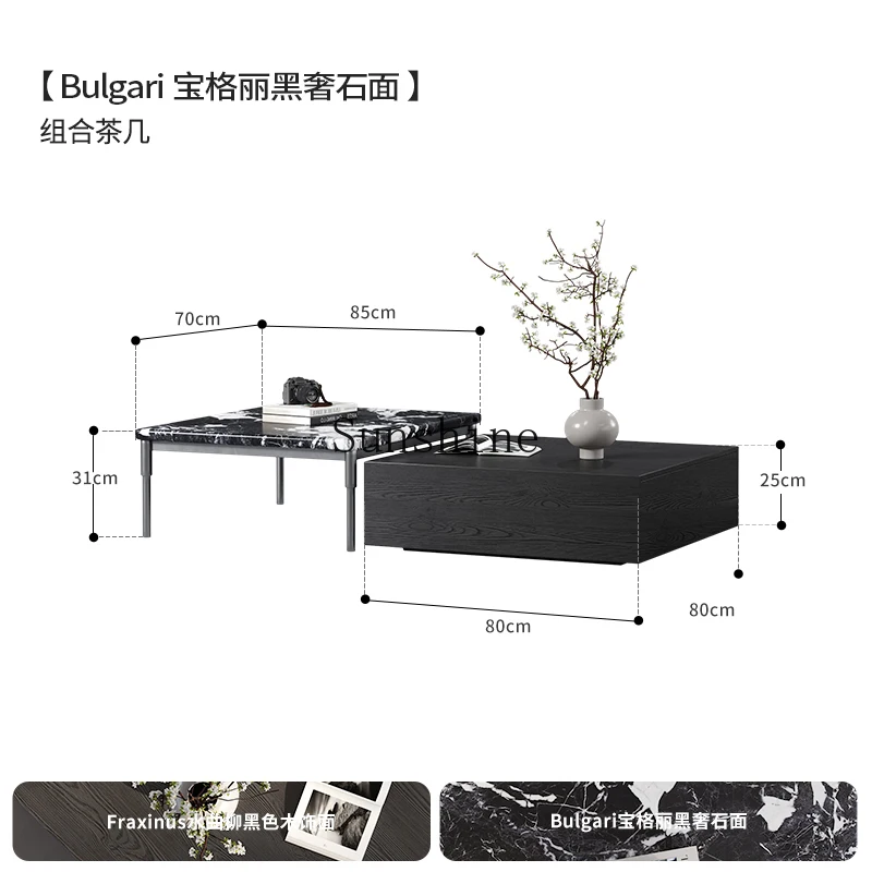 Italian minimalist stainless steel high-grade square coffee table modern living room household luxury stone coffee table