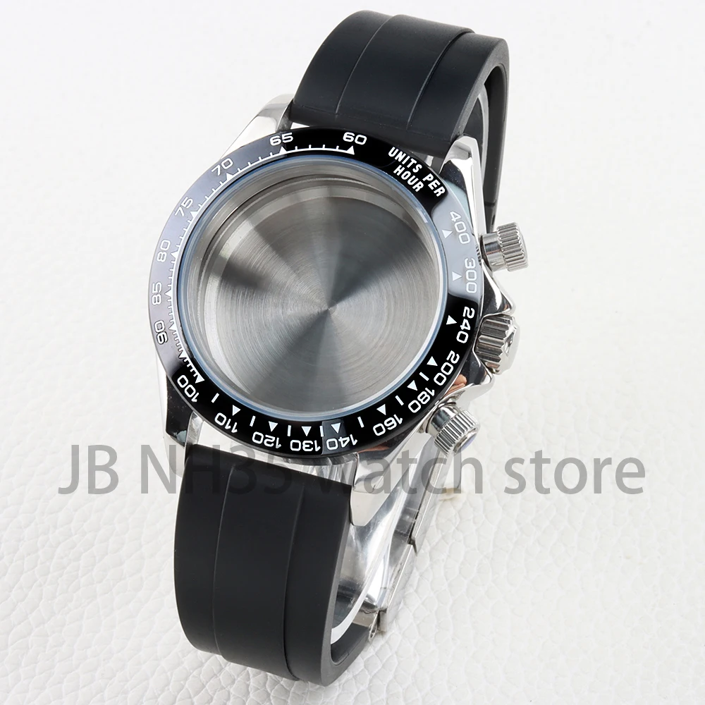 VK63 Case 40mm Stainless Steel Watch Case 20mm Rubber Bracelet For seiko DAYTONA VK63 VK64 Quartz Movement 29mm Dial Waterproof