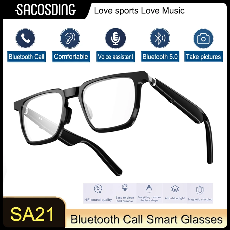 2023 New Sports Smart Glasses Wireless Bluetooth 5.0 Listen To The Music Glasses Smart Anti-Blue Light HD Bluetooth Call Glasses