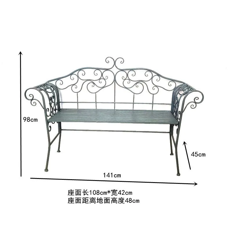 

Nordic wrought iron double chair garden villa courtyard balcony chair outdoor park leisure backrest potted long chair