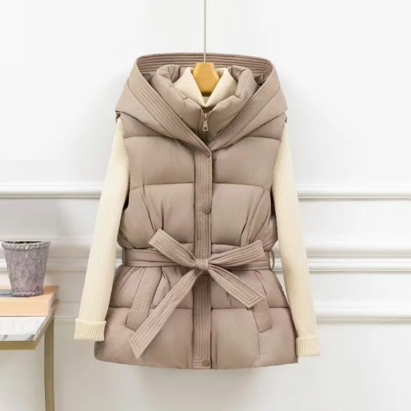 Parka bouffante à capuche sans manches, manteau chaud pour femme, pardessus d'hiver en duvet de coton pour femme