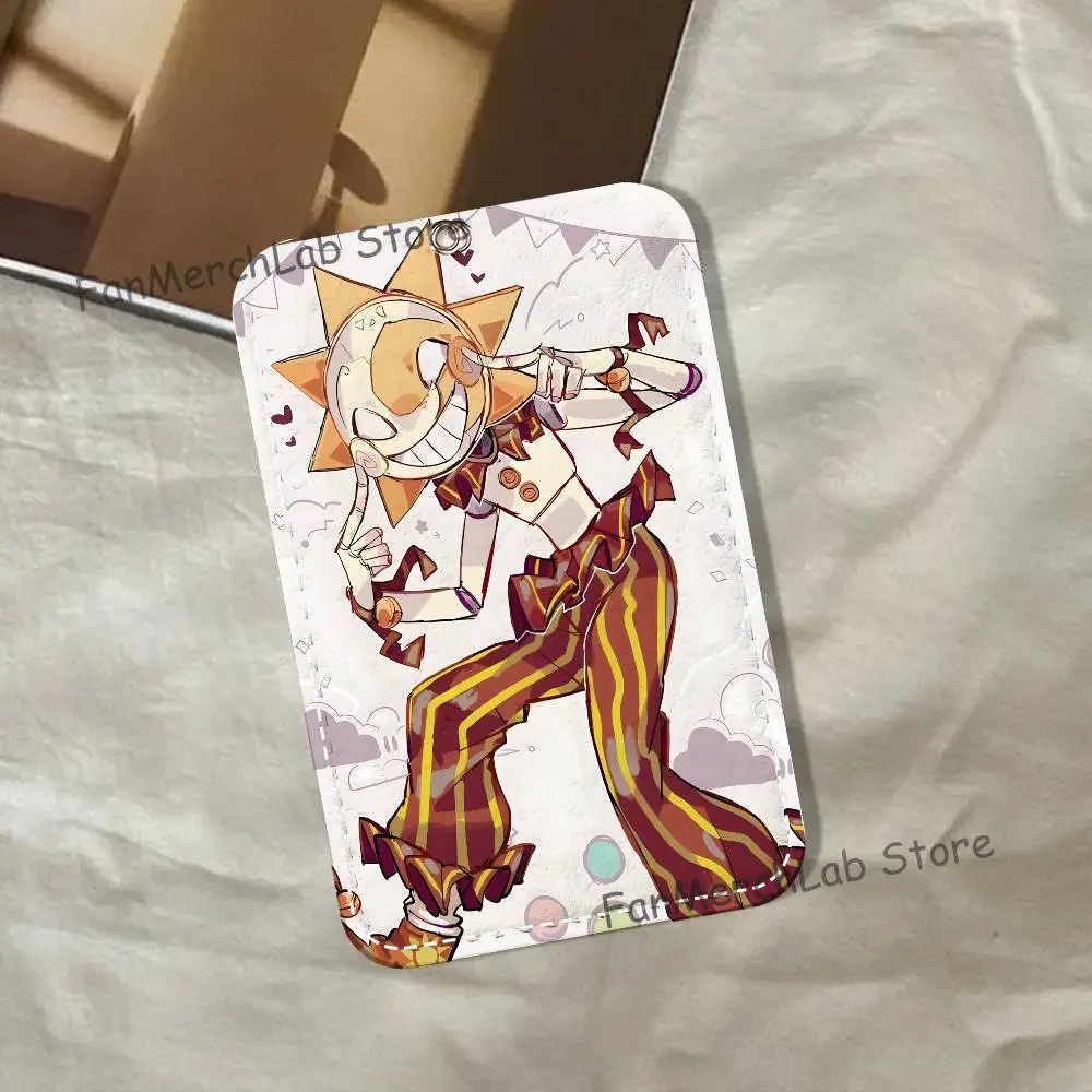 Cartoon S-Sundrop Pattern 1Pc PU Leather Card Holder Keychain Key Ring Door Lock Access Tags ID Card Case Keychain Card
