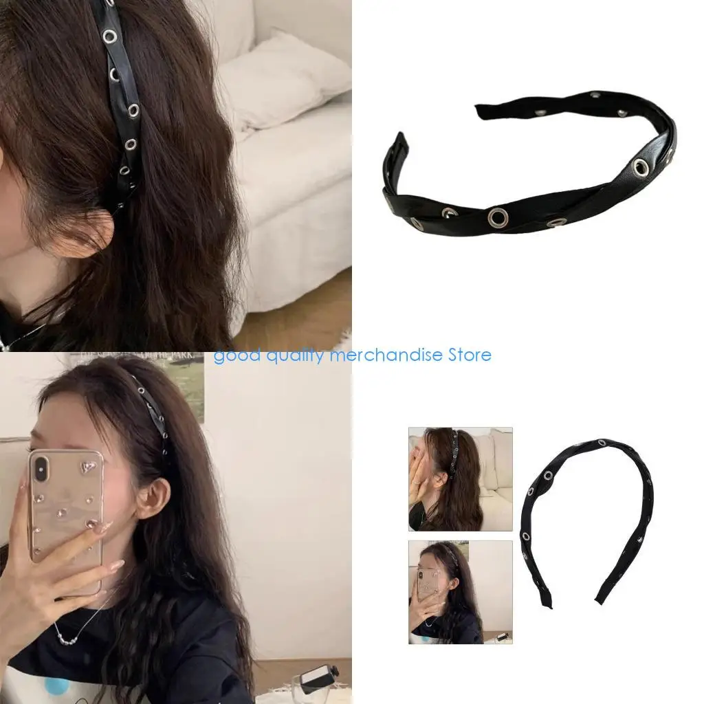 

Y5JD витая кожаная повязка на голову, женская повязка на голову для макияжа и мытья лица, повязка для волос в стиле панк для и