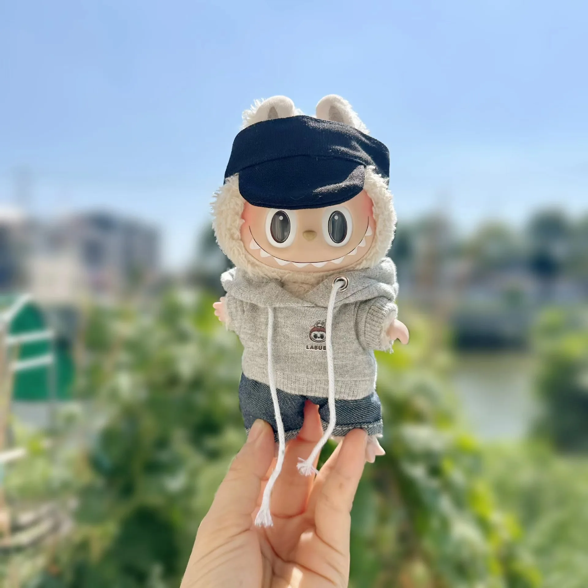 Cute Mini Labubu Clothes, Plush Hoodie, Idol Dolls Jumpsuit, Fans Macacão, Acessórios para Korea Kpop Exo, 17cm