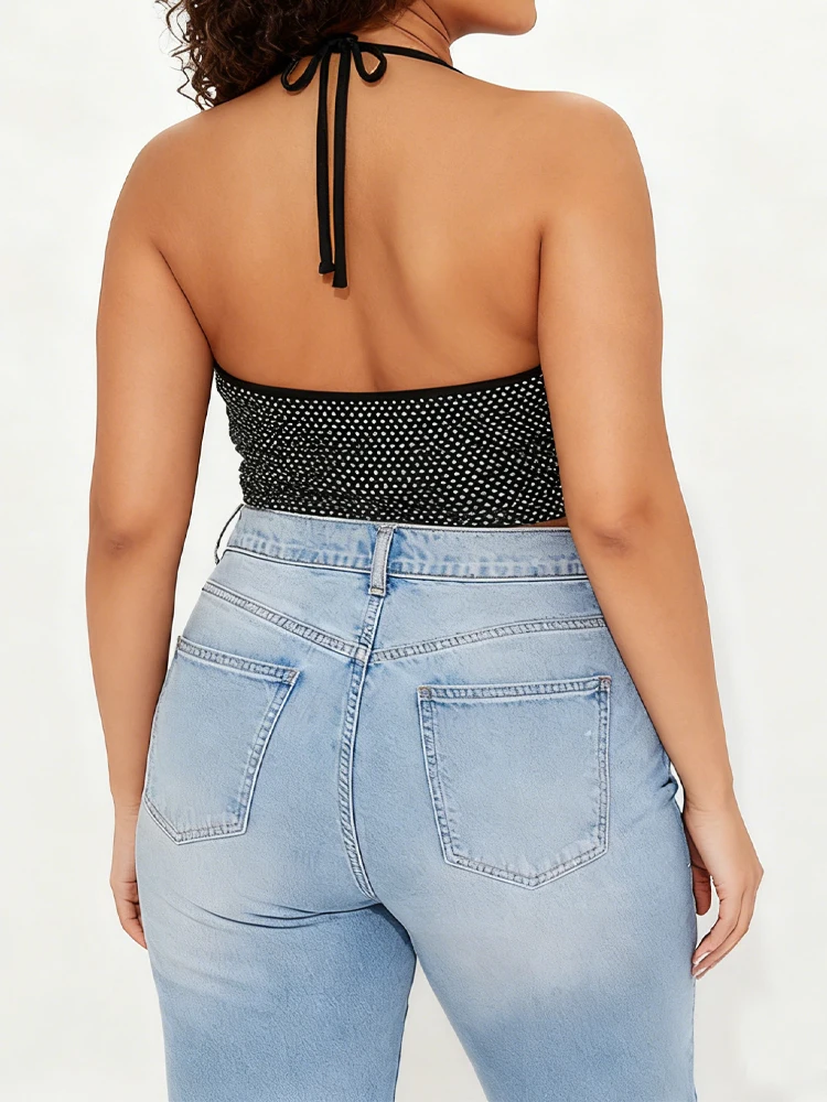 جديد مثير الترتر الرسن الرقبة حجم كبير بروتيل تنوعا أنيقة حفلة أكمام المرأة سترة Y2k الملابس طبقة داخلية سوداء #3