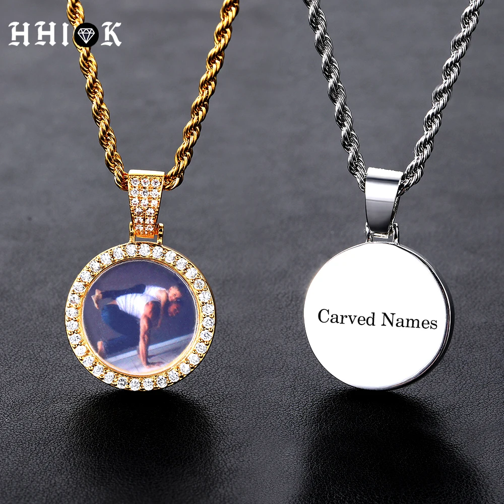 

Mini 26MM Custom Made Photo Ice out Medallions Necklace Pendant 18K Gold Plate Men Hip Hop Picture Jewelry Gift Free Custom Name