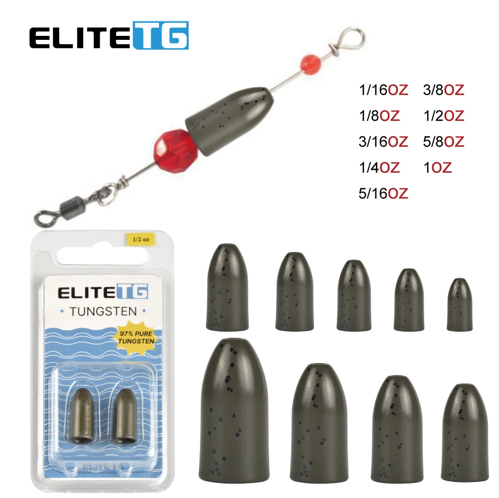 Elite TG 5pcs-1pcs Fishing Tungsten Sinker Worm Weight 1/16-1oz Bullet Bass Trout Fishing Texas Rig Salmon Lure Accessories