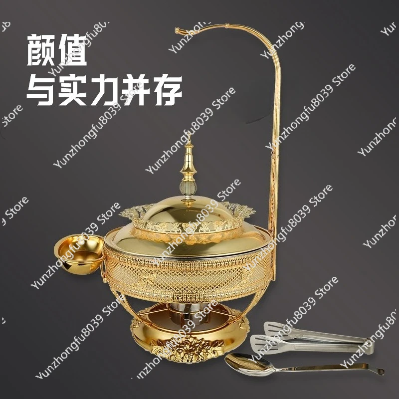 Stainless Steel Buffet Stove Gold Hanging Cover with Plate Insulation Stove Hotel Restaurant Banquet Round
