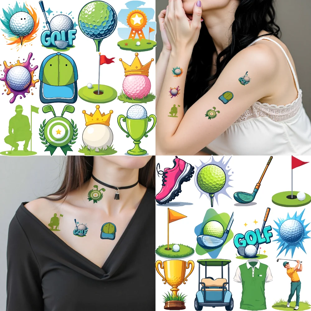 54 قطعة من أيقونات الجولف المؤقتة، شعارات إبداعية كرتونية مقاومة للماء، ملصقات للجسم تدوم طويلاً لأكتاف الخدين