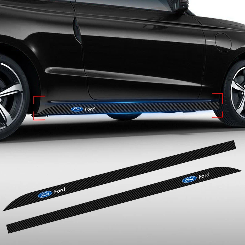 Car Door Side Skirt Sill Stripe Carbon Decals Styling stickers For Ford Raptor Fiesta Focus 2 3 4 Mondeo Ecosport Mustang Fusion