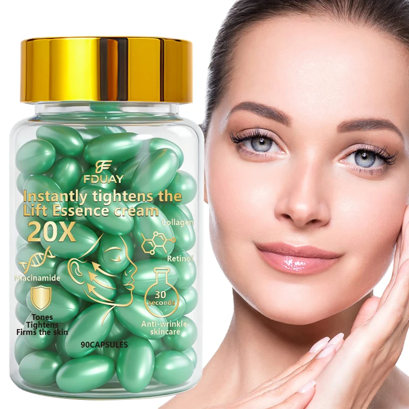 Capsules with Retinol and Niacinamide Can Firm and Smooth Your Skin. The Small Jar Makes It Easy to Store and Take on The Go.