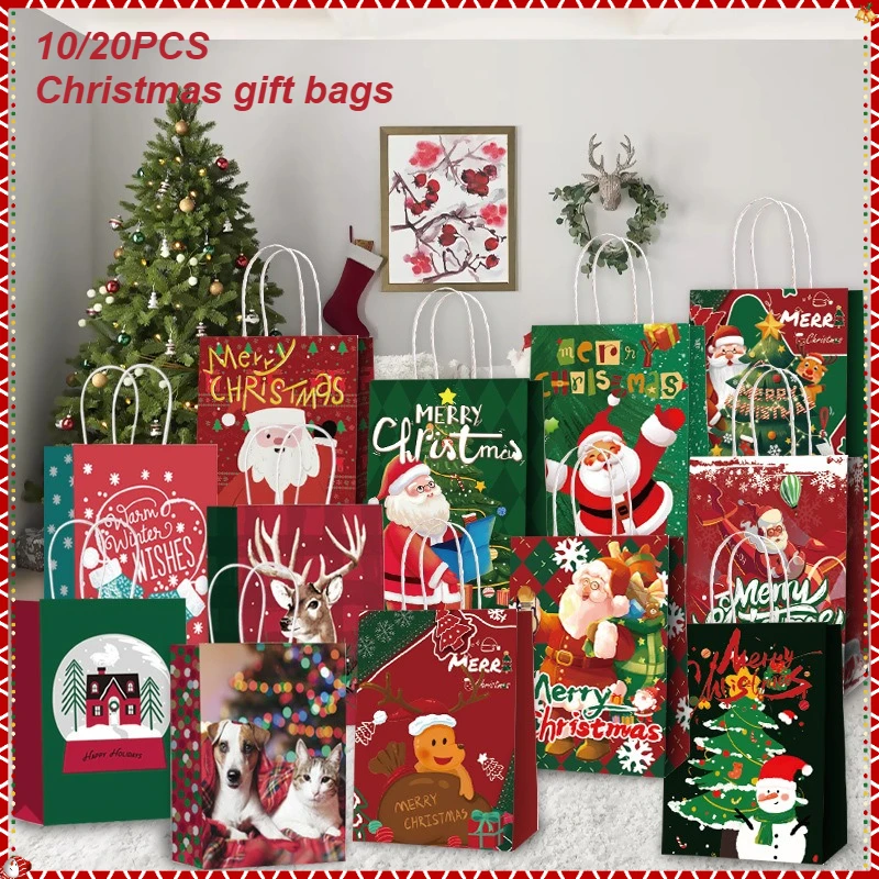 

10/20pcs Christmas Gift Bag Cartoon Style Santa Claus Surprise Gift Packing Bag Christmas Holiday Party with Hand Gift Tote Bag