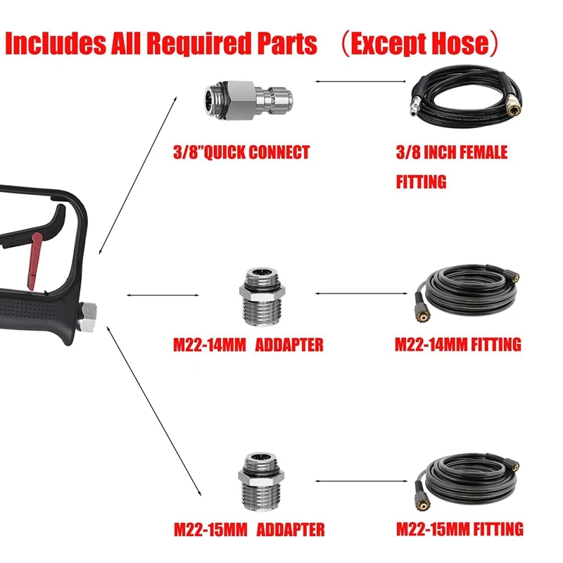 Short Pressure Washer Nozzles Pressure Washer Trigger Nozzles With 3/8Inch Swivel Inlet, M22-14Mm & M22-15Mm Adaptor