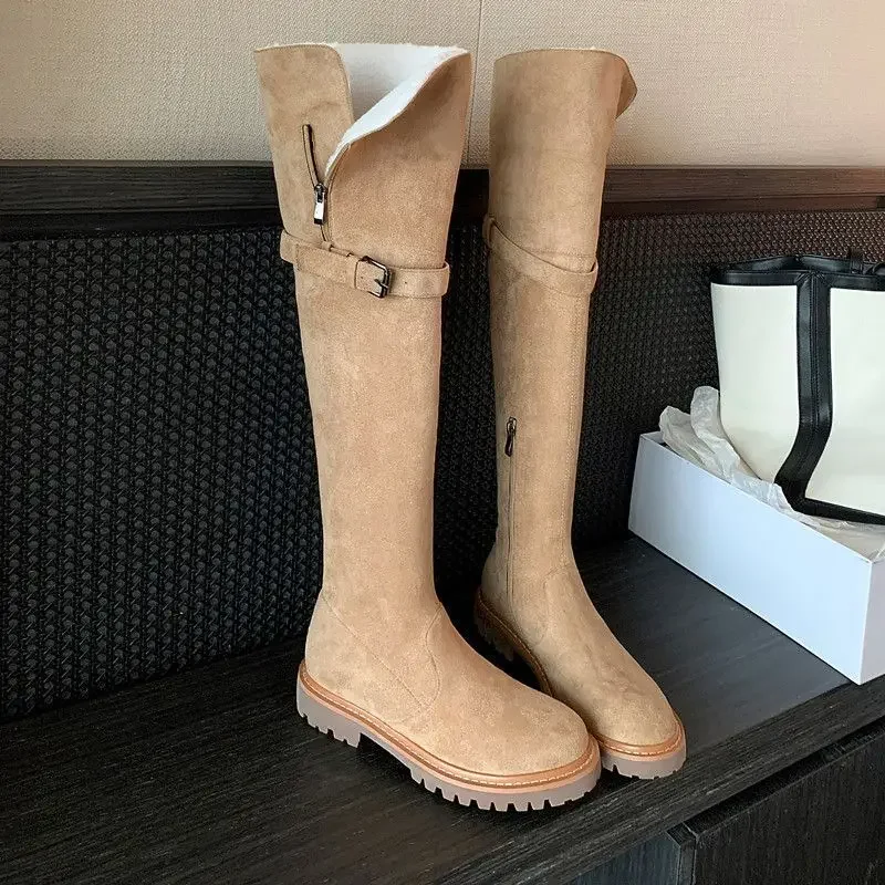 النساء فرو الضأن صوف مبطن فوق الركبة الأحذية 2025 جديد وصول أحذية الثلوج للتحويل اتجاهين سميكة سوليد خمر التخسيس #2