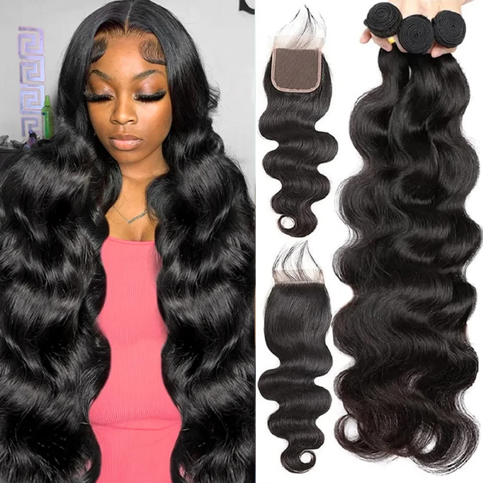 13x4 Hd Lace Closure With Bundles Human Hair Body Wave Brazilian 3 Weave Extensions And Transparent Lace Closure for Women