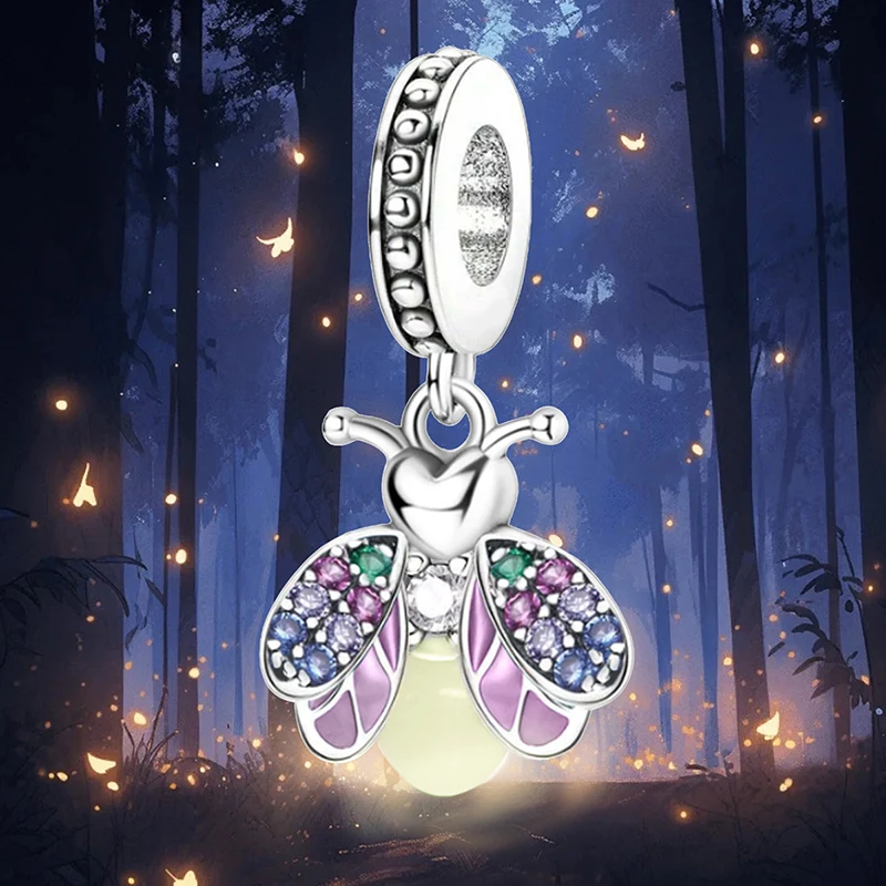 Charms aus 925er Silber mit leuchtenden Glühwürmchen-Bienen, Perlen für DIY-Armbänder, Halsketten, Geschenk für Mode, personalisierter Schmuck