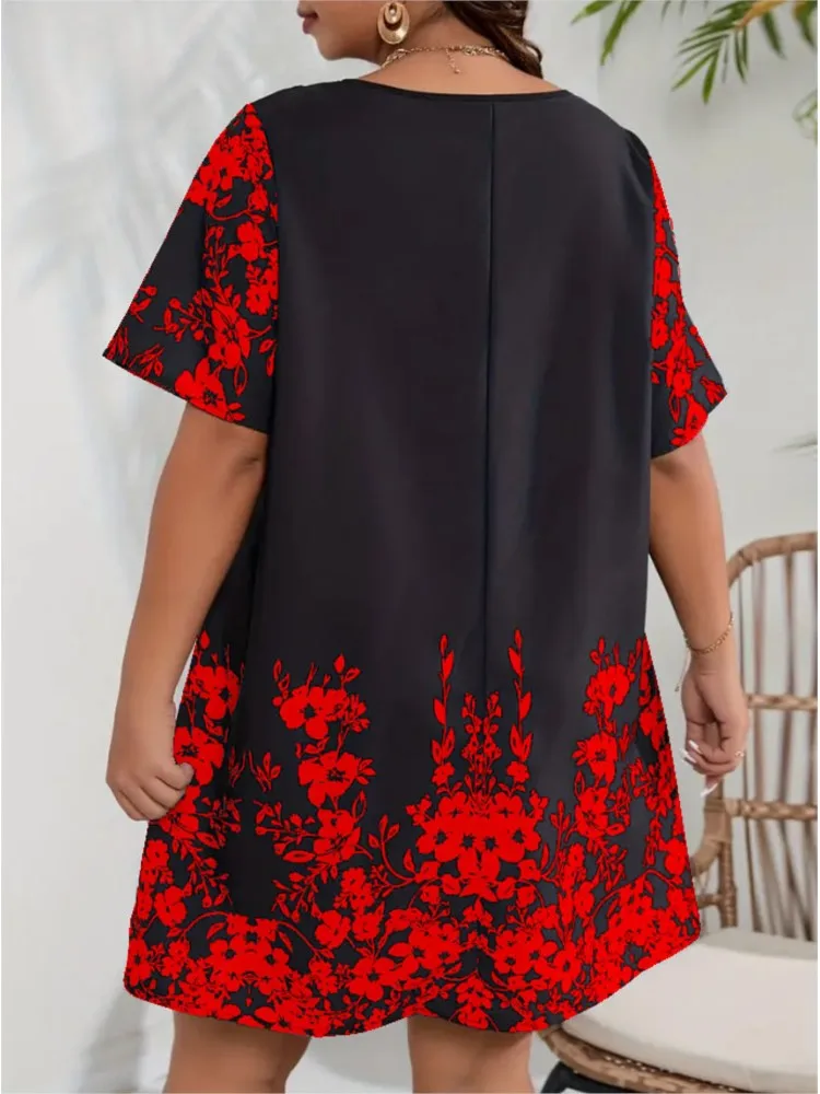 Fashion Print Loose Dress For Women Casual Short Sleeve V Neck Pullover Dresses Lady Holiday Party Skirt Womens Clothing Summer