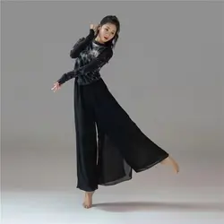 New Modern Dance Classical Dance Black Tie-dye Top Performance Practice Costume Yoga Flowing Chiffon Wide Leg Pants