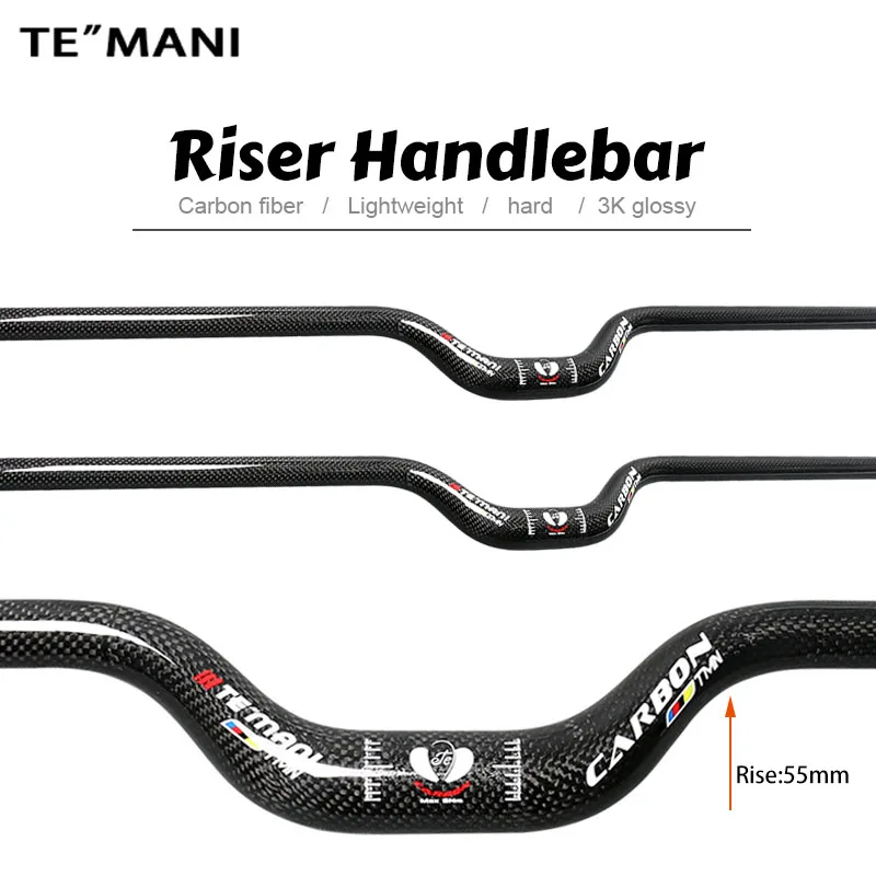 TEMANI Full Carbon U-Shape Riser Handlebar for MTB 25.4/31.8mm Folding Large Sweep Bicycle Cycling Handle Bar Accessories