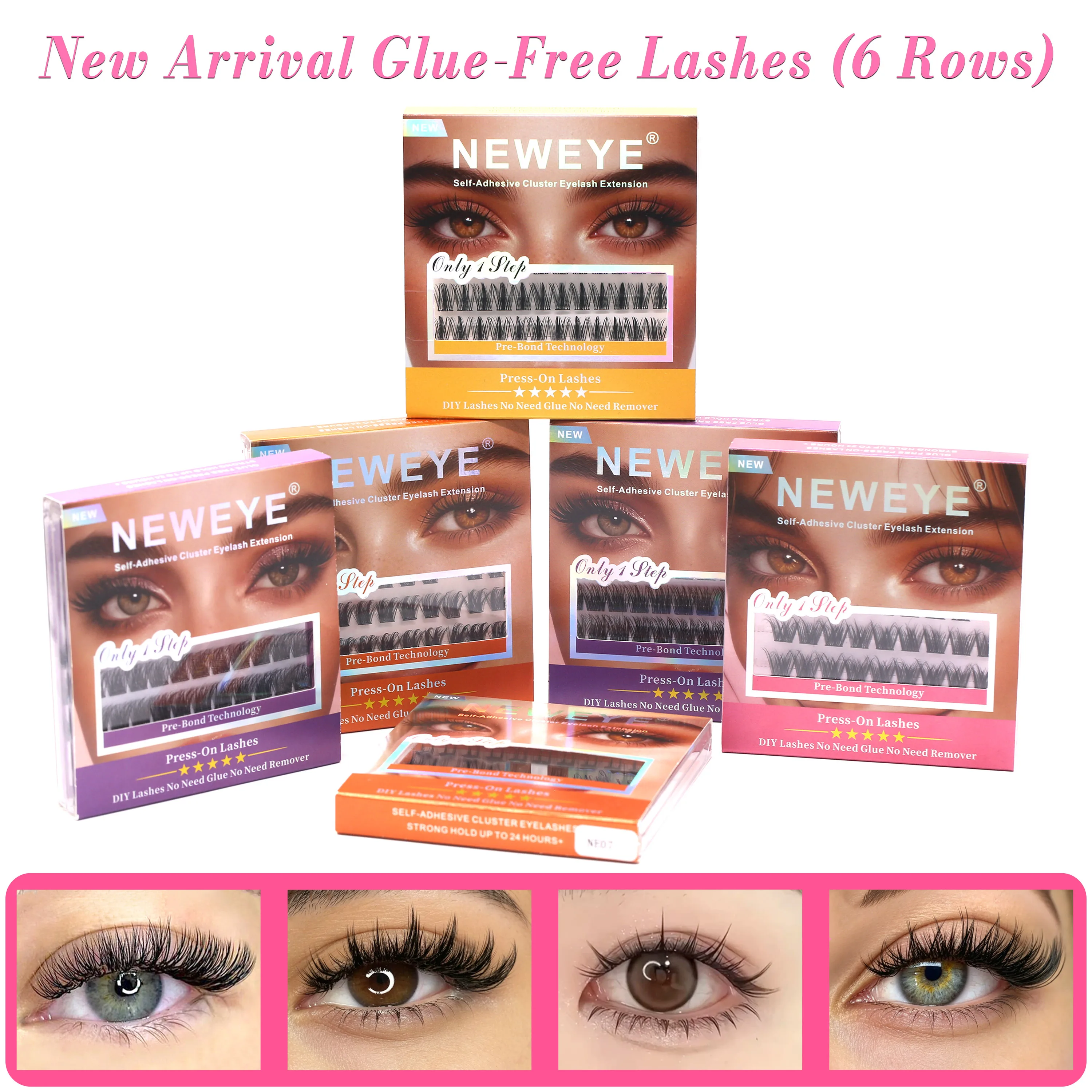 60/72Clusters 6 Rows NE Series New Packing Pre Bond Self Adhesive Eyelashes Extension 3D Fluffy Effect Reusable 2-3times Eyelash
