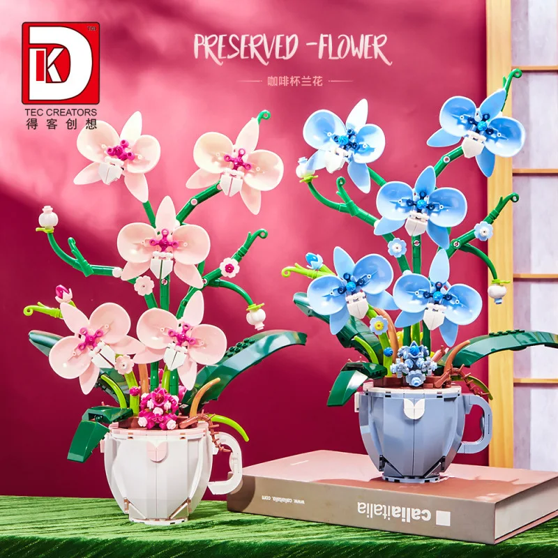Orchid Bouquet Potted Plant Model Building Blocks Toy Creative MOC Flower Daisy Coffee Cup Bricks Assembly Toys for Kids Gifts