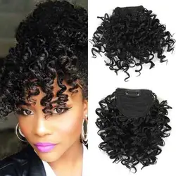 Synthetic Curly Bangs for Black Women Short Afro Kinky Curly Bangs Clip in Bangs for Daily Use
