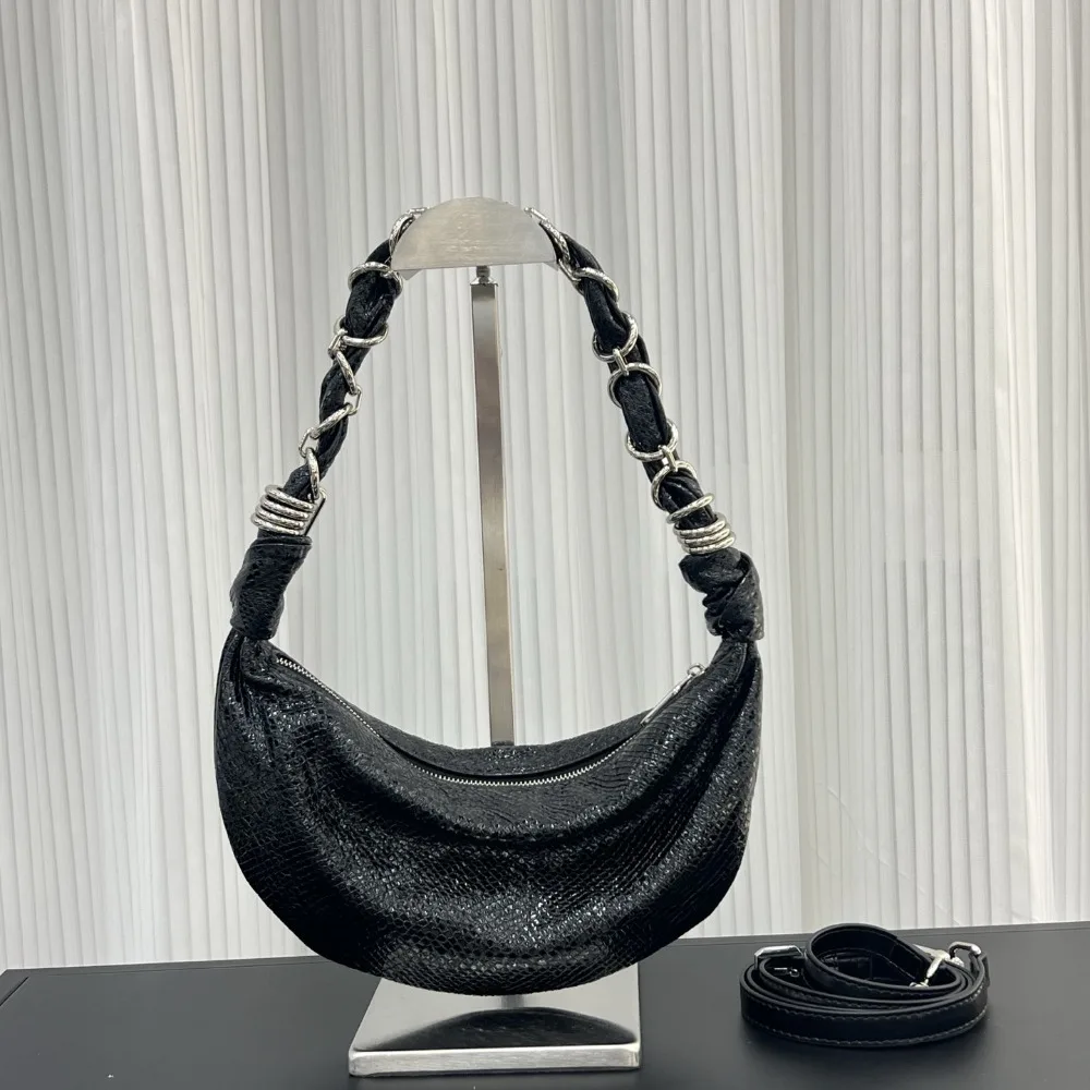 

Ретро-сумка-полумесяц из кожи с пайетками, легкая роскошная нишевая модель с цепочкой, модная сумка из воловьей кожи на одно плечо, через плечо, подмышечная