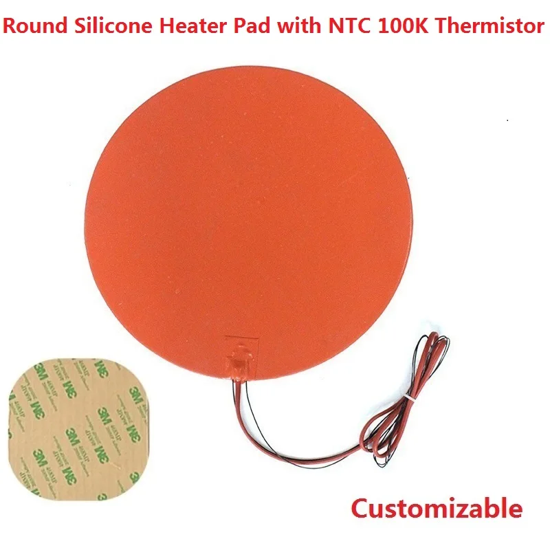 Round Silicone Heating Pads Electric Rubber Thermal Heater Plate Mats Adhesive Sticker NTC 100K Thermistor Sensor Winter Warmer