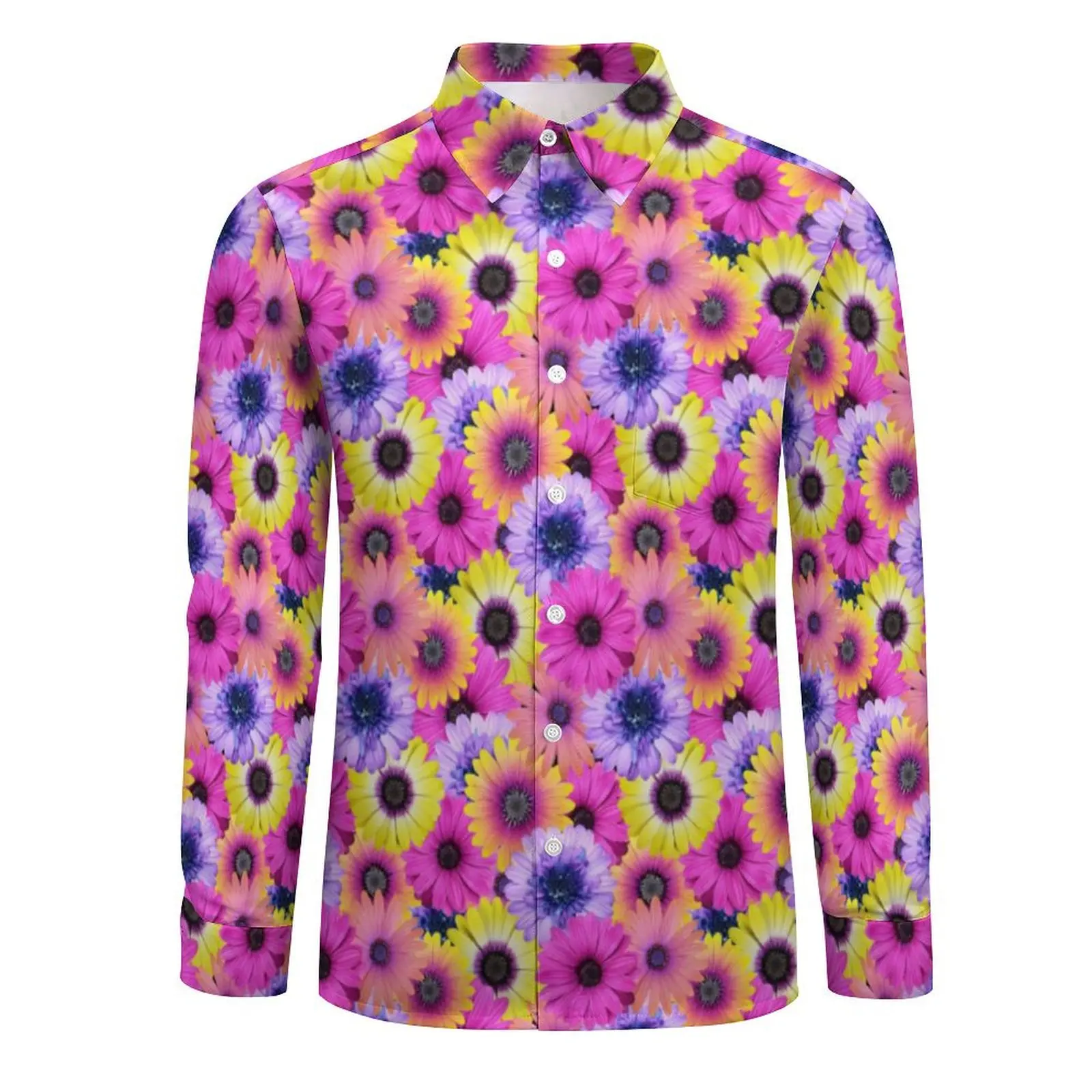 African Daisy Shirt Autumn Pink Purple Floral Casual Shirts Male Classic Blouses Long Sleeve Graphic Street Style Top Plus Size