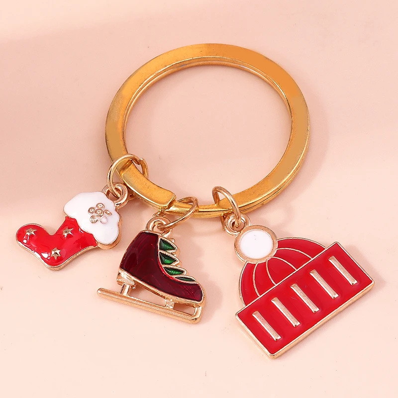 Cute Enamel Christmas Hat Boots Charms Keychain for Car Key Festival Gift for Women Men Handbag Keyrings DIY Jewelry Accessories image 5