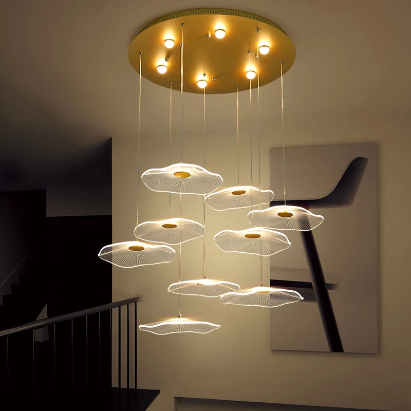 

Lotus leaf chandelier Design Acrylic Lust Modern flower chandelier restaurant hotel lobby villa stair Long chandelier