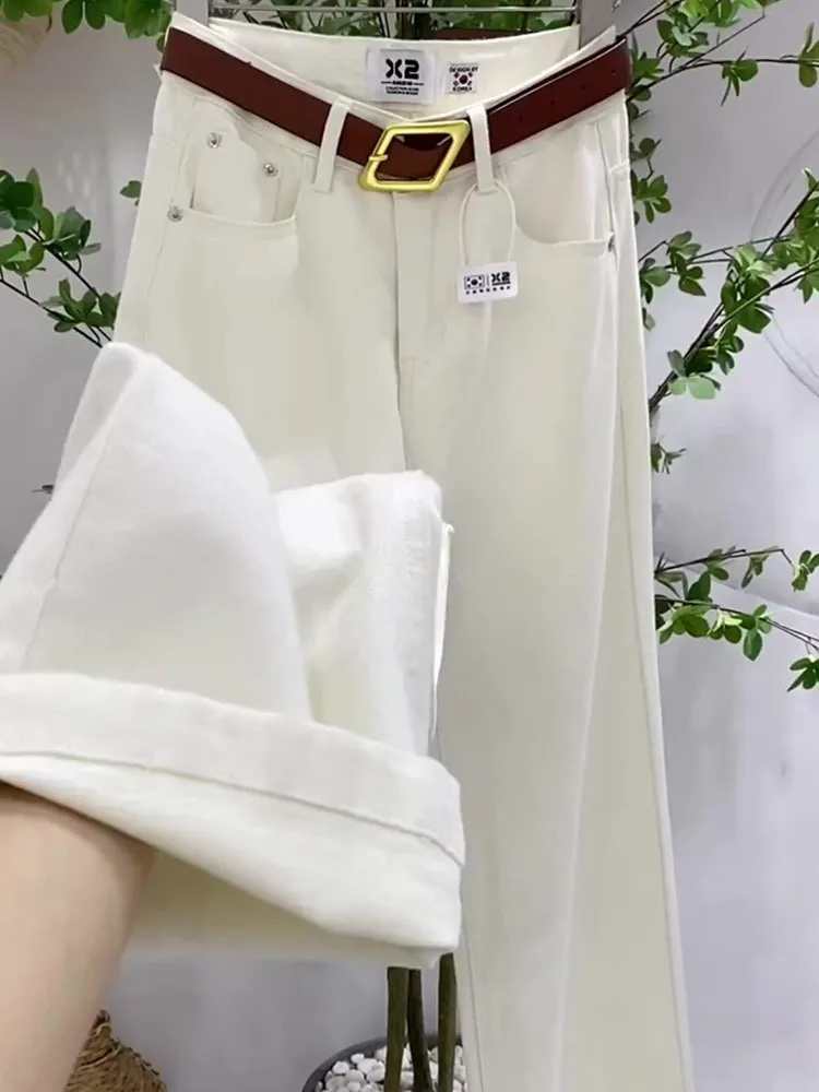 Autumn Casual High Waist Women Denim Long Green Jeans for Women Fashion Loose Wide Leg Pants Female XJ486