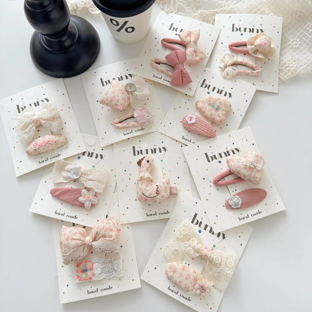 Floral Lace Bow Hairpin Pearl Love BB Clip Sweet Cute Children's Bangs Side Clip Headwear Girls Kids Hair Accessories