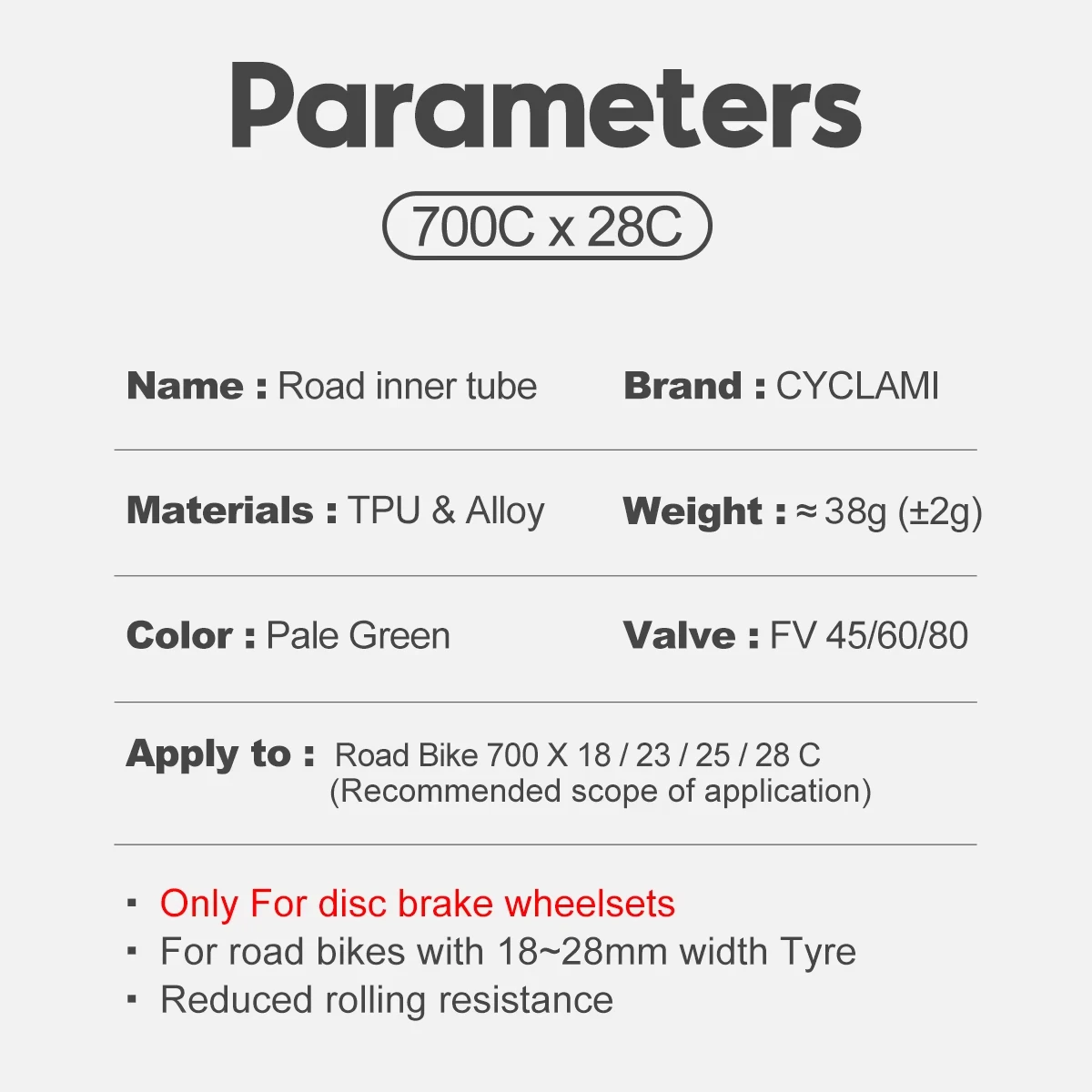 CYCLAMI Ultralight Bike TPU Inner Tube 700C 700 X18 32 Road Bicycle TPU Material Tire 45mm 60mm Length French Valve Super Light