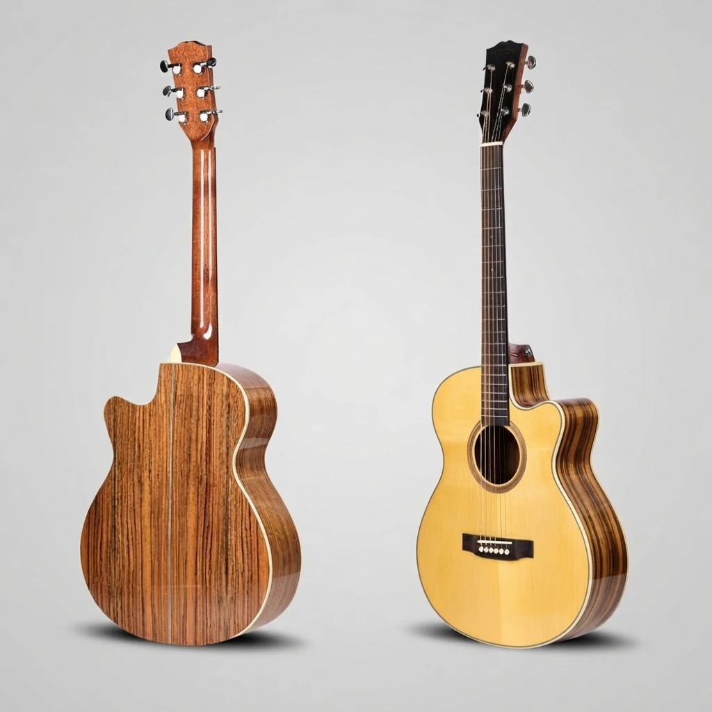 GA Shape Cutaway Folk Acoustic Guitar,Solid Spruce Top,Rosewood Fretboard,Gloss Surface,3Color Options For Beginner Music Lovers