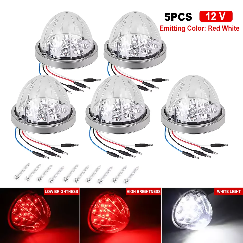 

5 шт. 17 светодиодов, красный, белый габаритный фонарь, индикатор тормоза, 12 В для тяжелых грузовиков, прицепов, бульдозеров, кран, грузовиков, фургонов