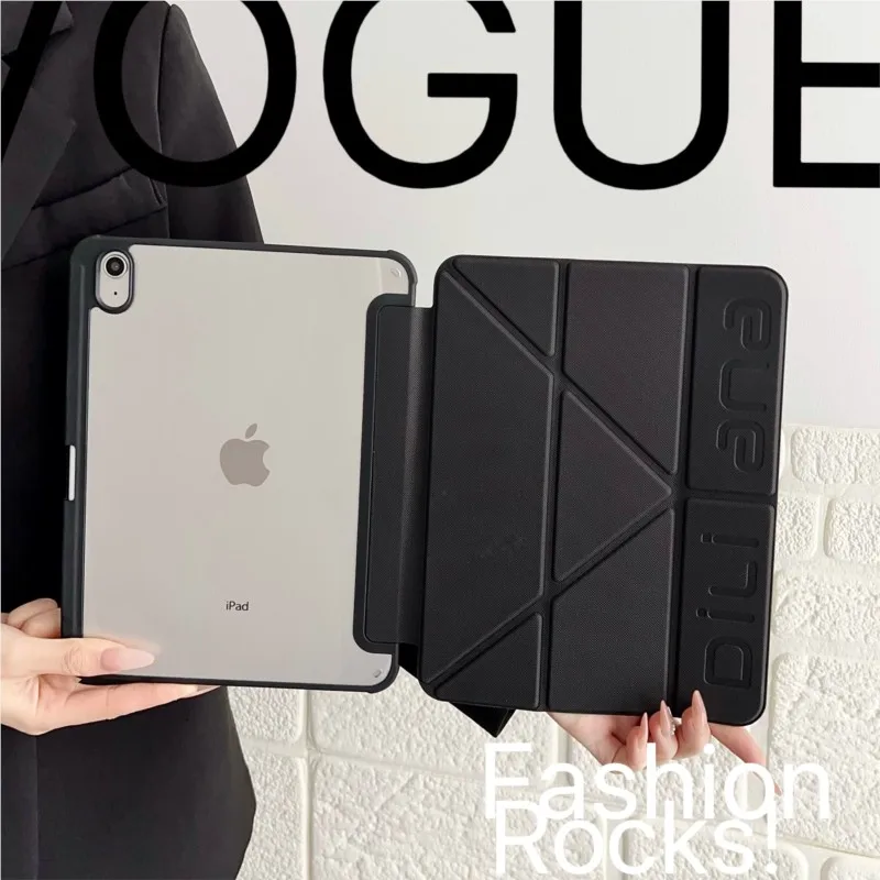 Geometric Texture Solid Color with Pencil Holder Tablet Case for iPad Pro11/12.9/13inch Air6/7/8 11/13inch M2 M3 M4 M5 Cover