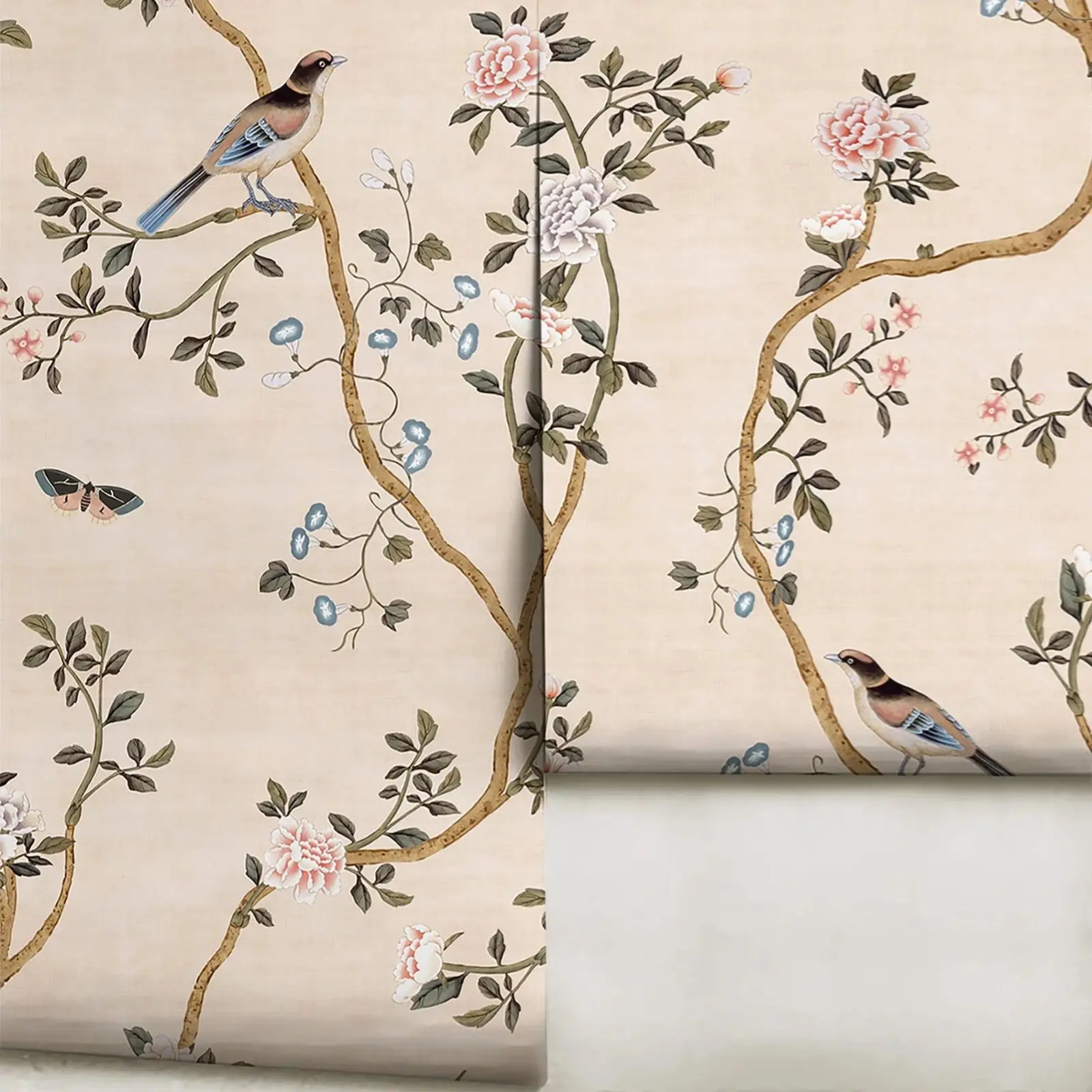 ورق حائط من Avignon Chinoiserie مزين بالزهور صديق للبيئة ورق جدران قابل للتقشير واللصق لغرفة النوم وغرفة المعيشة وديكور المنزل من مادة PVC مجانًا #5