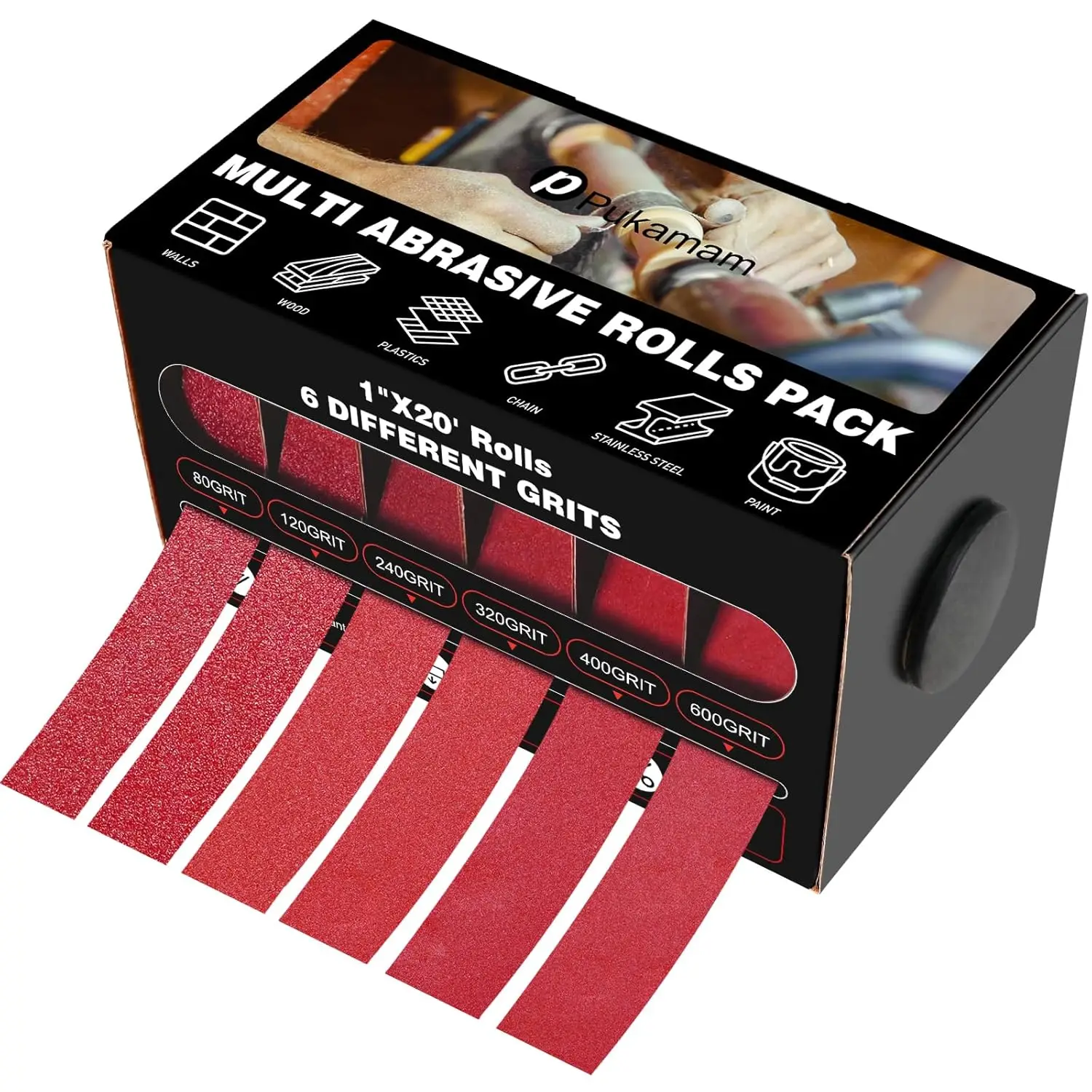 

6 Grits Emery Cloth Roll 1'' x 19.7' Sandpaper for Metal Wood Automotive Wet/Dry Sanding with Dispenser