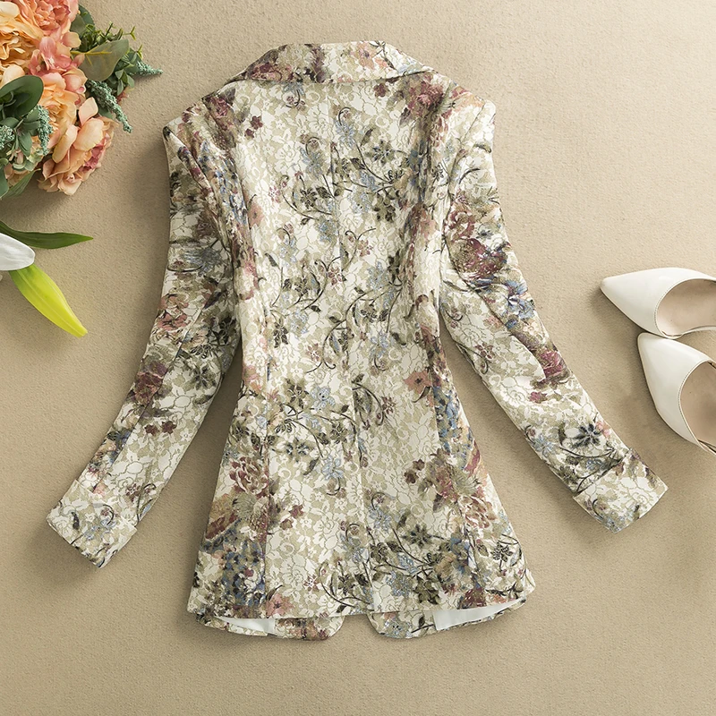 الأزهار طباعة ort المرأة البدلة Jaet الكورية Sle عادية الخصر مقصوص سليم صالح معطف الغربي الربيع الصيف وصول جديد