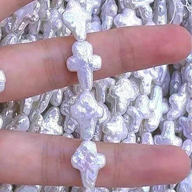 

12x18mmNatural Freshwater White Baroque Cross Pearl Bead Jewelry Make DIY Necklace Bracelet Christmas Sexy Shopping Accessories