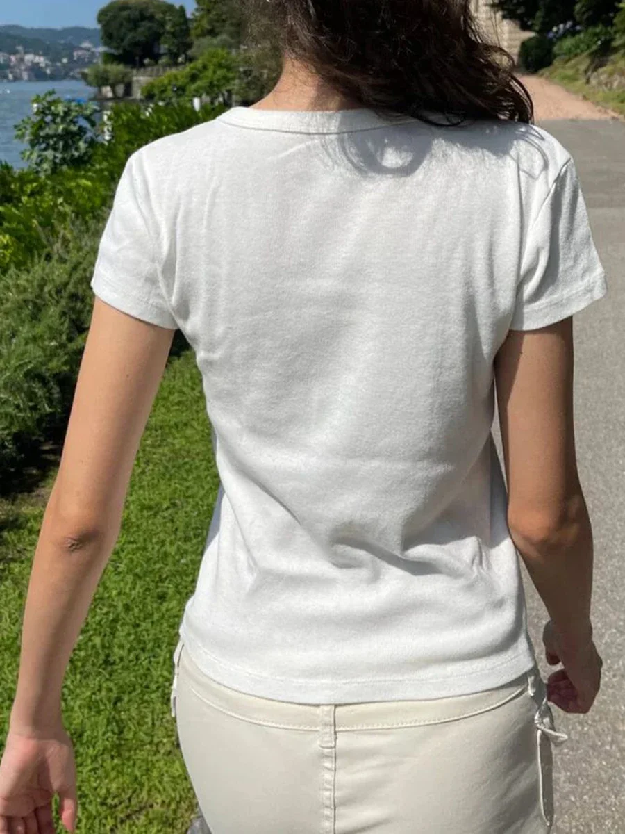 恐竜漫画プリントスリム Tシャツ女性新綿 O ネック半袖 Tシャツ夏アメリカンストリート原宿クロップトップス Y2k