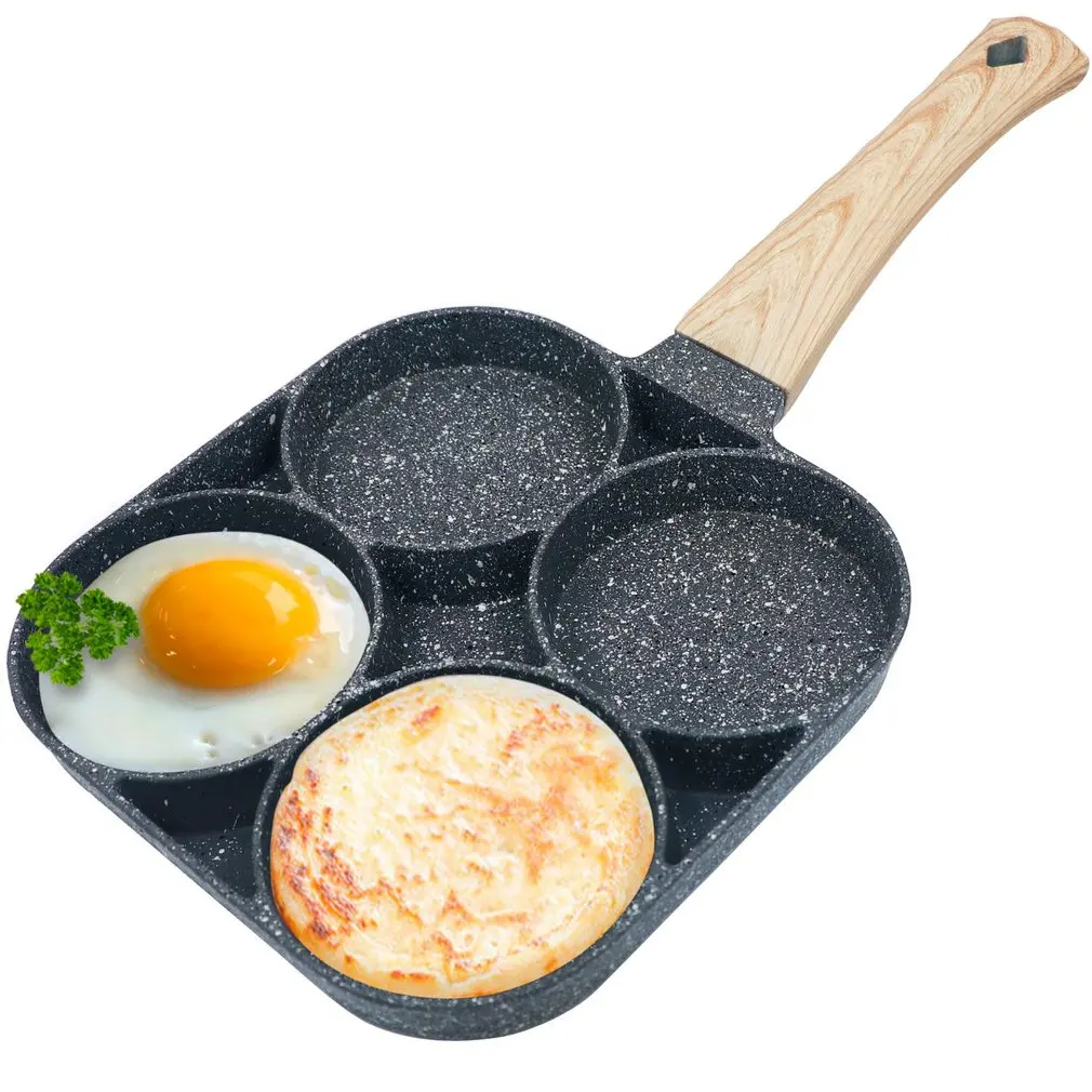 Gas Induction Cooker Maifan Stone Flat Bottom Non-Stick Fried Egg Steak Breakfast Four-hole Frying Pan