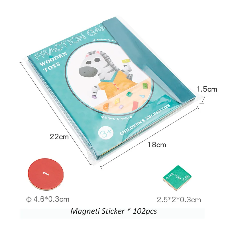 Juego de libros de fracción de madera magnética para niños, juguetes educativos para niños, ayudas para la enseñanza aritmética, juguetes de aprendizaje de matemáticas