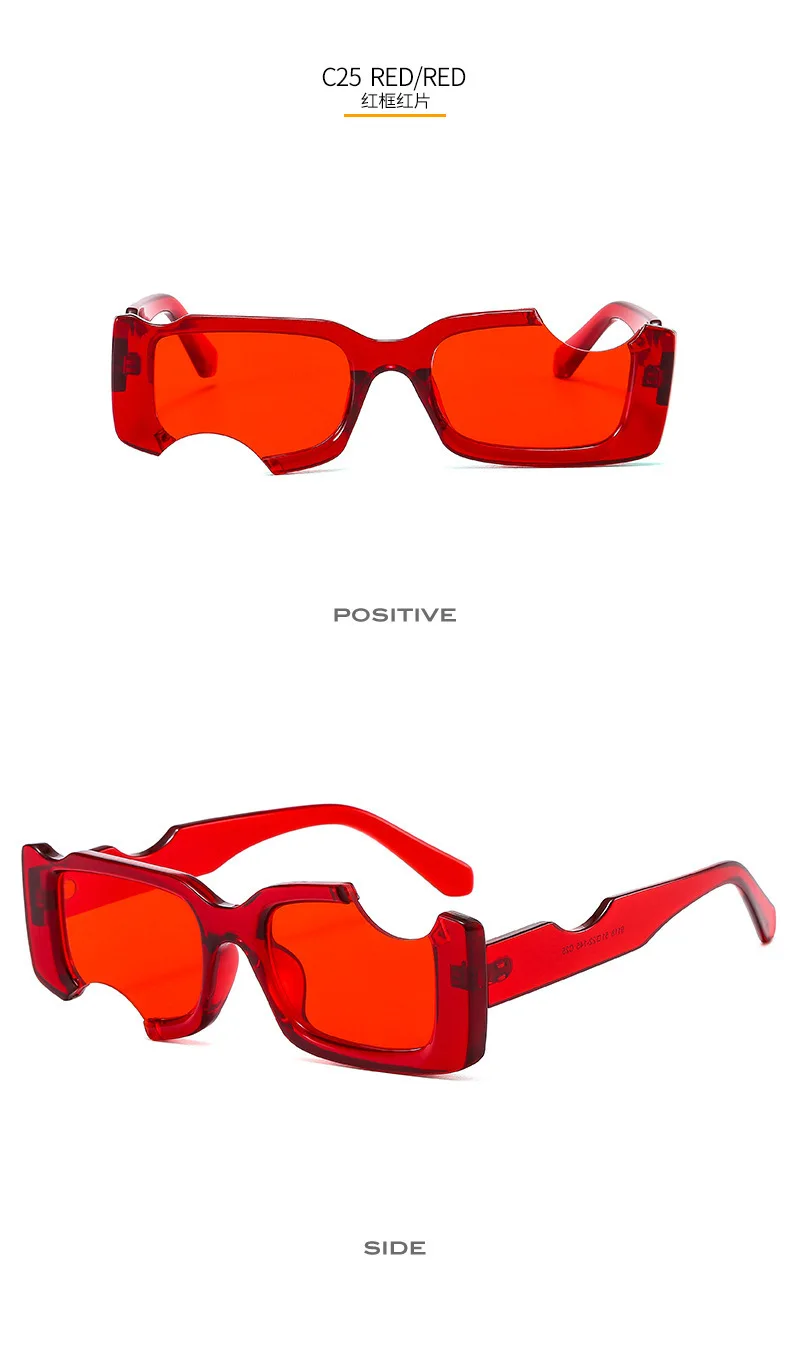 Hip Hop Quadratische Sonnenbrille Frauen Männer Off Notch Loch Design Weiße Sonnenbrille Blau Damen Vintage Brillen UV Schutz – Detail 11